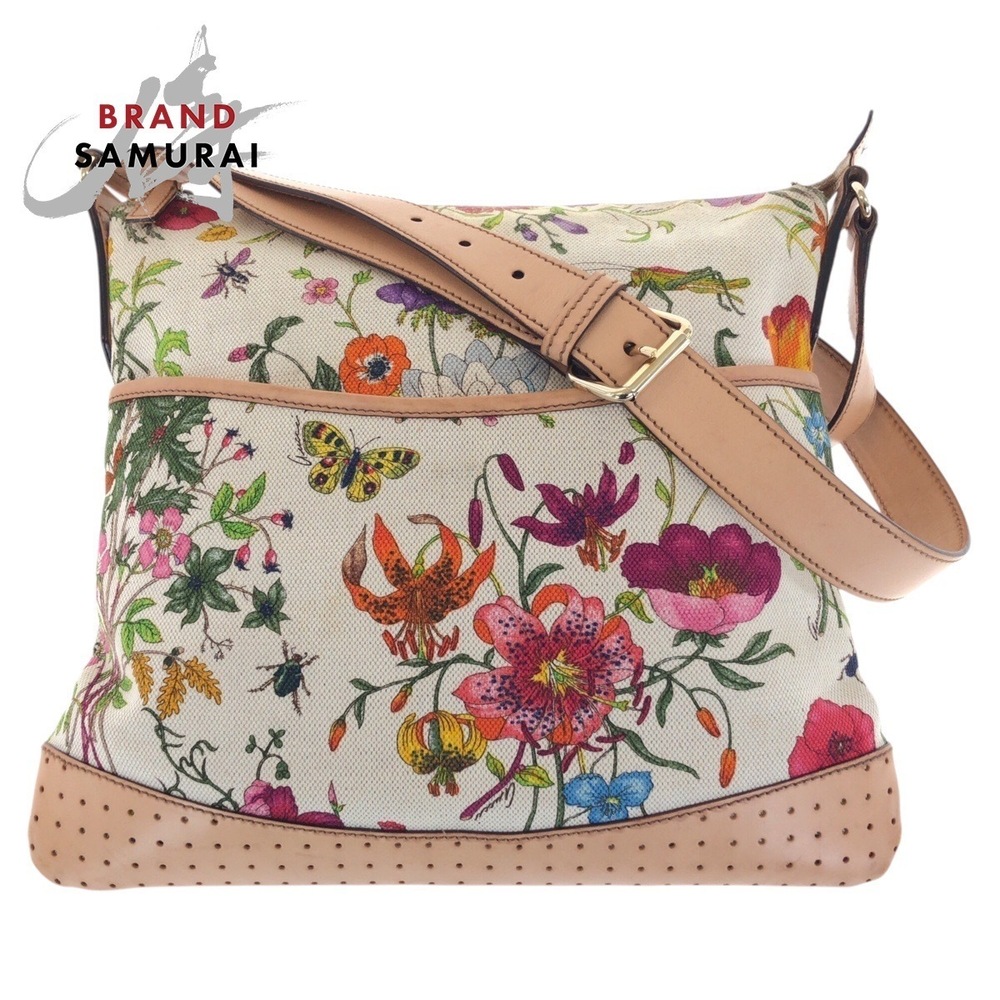GUCCI Flora Flower Multicolor Canvas Leather Shoulder Bag
